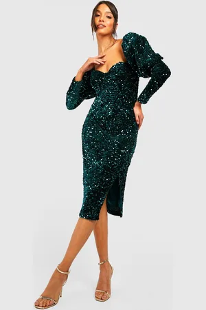 Boohoo Womens Sequin Puff Sleeve Midi Party Dress - - 8