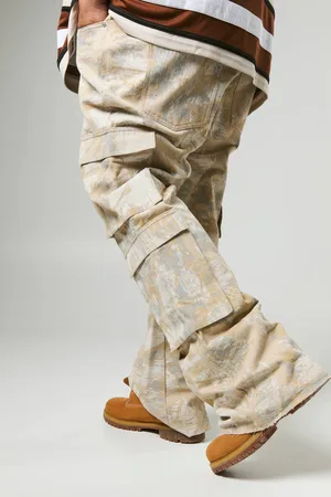 Boohoo Plus Forest Camo Multi Cargo Slim Flared Jeans - - 44