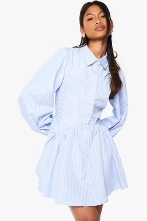 Boohoo Womens Stripe Skater Drop Hem Shirt Dress - - 10