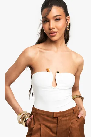 Boohoo Womens Double Layered Slinky Trim Detail Bandeau Bodysuit - - 16