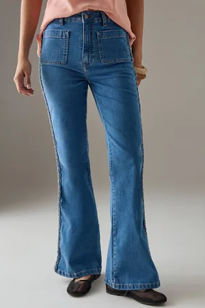 warehouse Womens High Waist Denim Bootcut With Patch Pockets - - 12