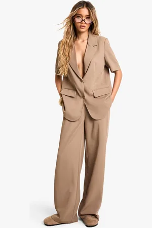 Boohoo Womens Tailored Woven Pleated Straight Leg Trousers - - 16