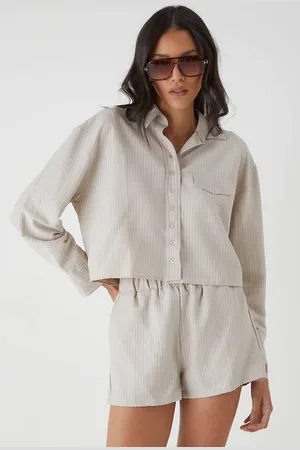 MissPap Womens Seer Sucker Cropped Shirt - - 10