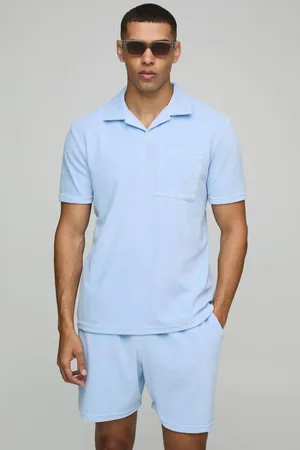 Boohoo Regular Fit Pocket Detail Short Sleeve Velour Polo Shorts Set - - XS