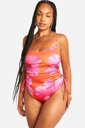 Boohoo Womens Plus Large Floral Ruched Side Swimsuit - - 20