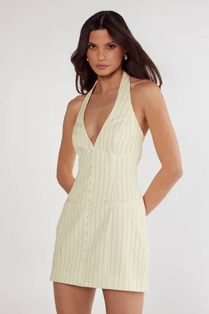 NASTY GAL Womens Pinstripe Tailored Halter Waistcoat Dress - - 18