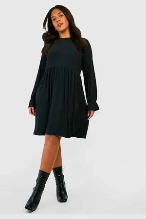 Boohoo Womens Plus Soft Rib Ruffle Cuff Smock Dress - - 22