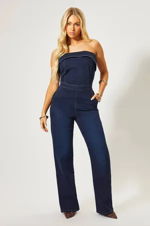MissPap Womens Fold Over Bandeau Denim Jumpsuit - - 10