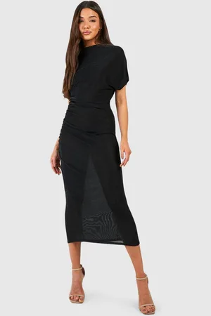 Boohoo Womens High Neck Ruched Acetate Slinky Midaxi Dress - - 18
