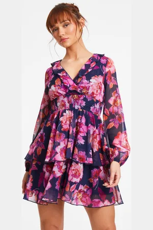 Quiz Womens Chiffon Floral Tiered Skater Mini Dress - 10