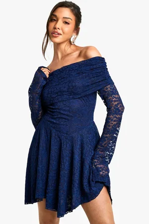 Boohoo Womens Lace Long Sleeve Hanky Hem Mini Dress - - 12