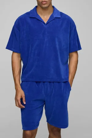 Boohoo Oversized Boxy Velour Short Sleeve Revere Polo Shorts Set - - XS