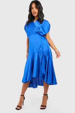 Boohoo Womens Petite Satin Occasion Ruffle Hem Midi Dress - - 6