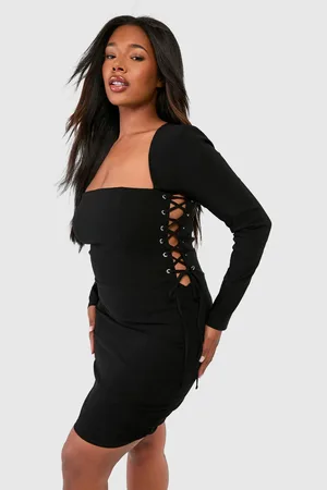 Boohoo Womens Plus Bengaline Lace Up Square Neck Corset Bodycon Dress - - 16