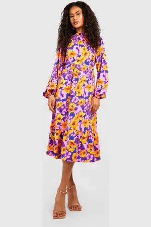 Boohoo Womens Floral Blouson Midi Smock Dress - - 8