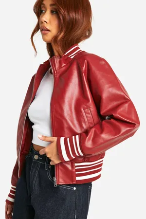 Boohoo Womens Stripe Rib Faux Leather Bomber Jacket - - 10