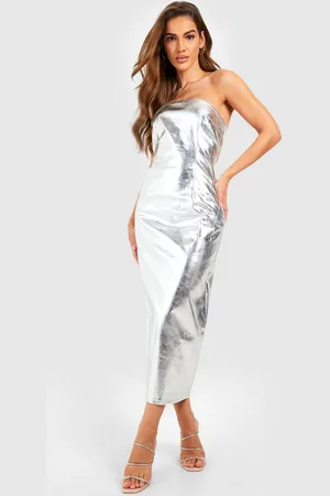 Boohoo Womens Metallic Bandeau Midaxi Dress - - 12