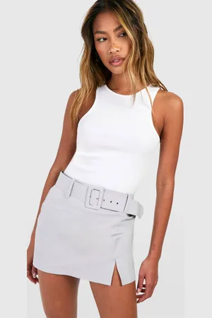 Boohoo Womens Belted Bengaline Split Mini Skirt - - 14