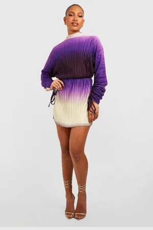 Boohoo Womens Ombre Plisse Ruched Sleeve Dress - - 14