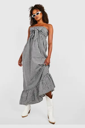 Boohoo Womens Tall Gingham Knot Front Maxi Dress - - 10