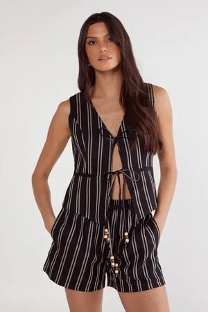 NASTY GAL Womens (Az) Stripe Tailored Beaded Tie Front Vest - - 14