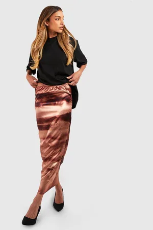 Boohoo Womens Satin Marble Print Midaxi Skirt - - 10