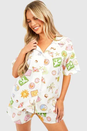Boohoo Womens Cotton Poplin Sea Motif Short Sleeve Shirt - - 12