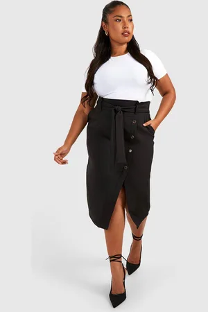 Boohoo Womens Plus Woven Horn Button Belted Midi Skirt - - 18