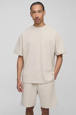 Boohoo Oversized Man Waffle T-Shirt & Short Set - - M