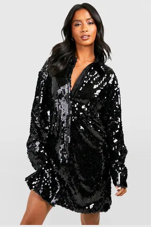 Boohoo Womens Petite Disc Sequin Mini Shirt Dress - - 8