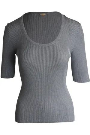 Michael Kors Preloved Ribbed Knit Short Sleeve Top Women - Metallic - Silver - - M