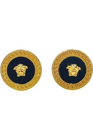 VERSACE Preloved Medusa Stud Earrings Gold Greek Key Unisex Tech - - One Size