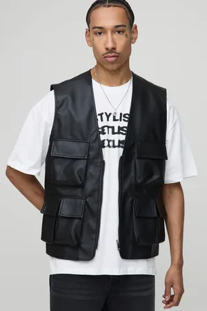 Boohoo PU Utility Vest Jacket In - M