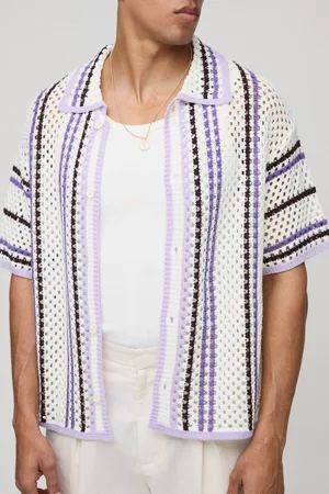 Boohoo Oversized Boxy Open Knit Stripe Shirt - - M