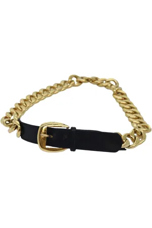 CHANEL Preloved Chain Belt Black Leather Gold Women - - One Size