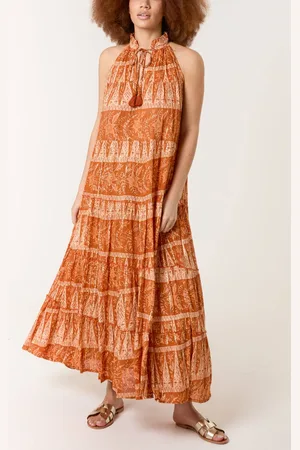 Blue Vanilla Womens Burnt Tie Neck Maxi Dress - L