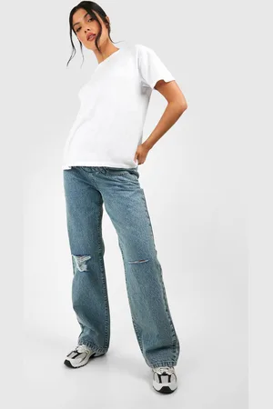 Boohoo Womens Maternity Over Bump Ripped Boyfriend Jean - - 8