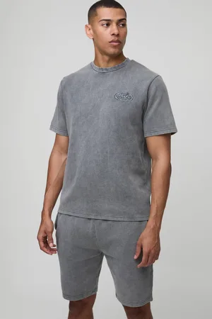 Boohoo Regular Washed Rib Man Embroidered T-Shirt And Short Set - - XS