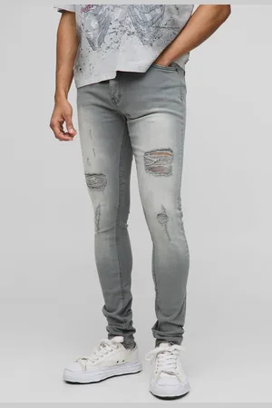 Boohoo Skinny Stretch Stacked All Over Ripped Jeans - - 34R