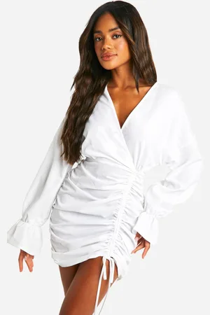 Boohoo Womens Cotton Ruched Wrap Shirt Dress - - 8