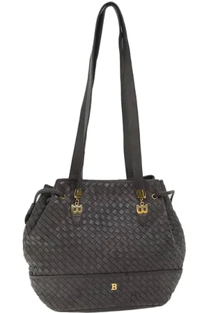 Bally Preloved Woven Leather Tote Intrecciato Style Women - Gray Shoulder - - One Size
