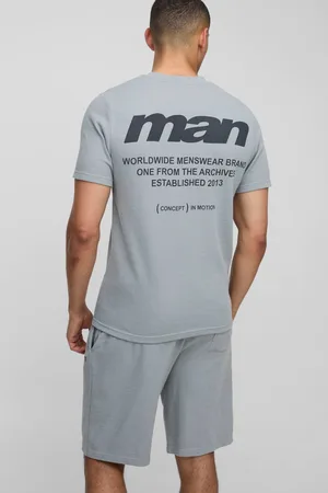 Boohoo Slim MAN Printed Waffle T-shirt And Short Set - - XS