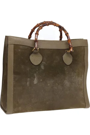 Gucci Preloved Bamboo Tote Suede Bag Women - Khaki - - One Size
