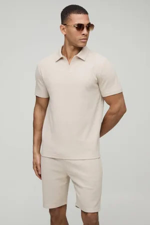 Boohoo Slim Fit Man Waffle Revere Polo & Short Set - - M