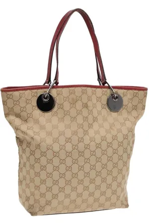 Gucci Preloved GG Canvas Tote BeigeRed Womens Bag - One Size