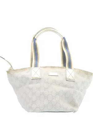 Gucci Preloved GG Canvas Tote BeigeBlue Style Womens - Silver Bag - - One Size