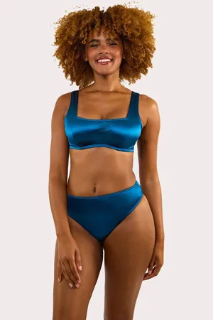 Wolf & Whistle Womens Kylie Teal High-Waist High-Leg Bottoms - - 10
