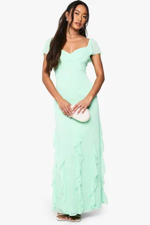 Boohoo Womens Crinkle Chiffon Ruffle Maxi Dress - - 18