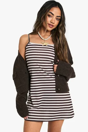 Boohoo Womens Stripe Cotton Strappy A-Line Mini Dress - - 14