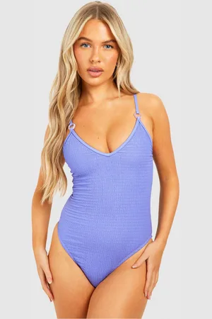 Boohoo Womens Textured Trim Detail Plunge Swimsuit - - 6